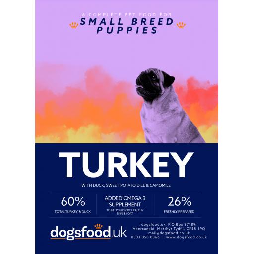 Grain Free Small Breed Puppies Turkey with Duck, Sweet Potato, Dill & Camomile Recipe