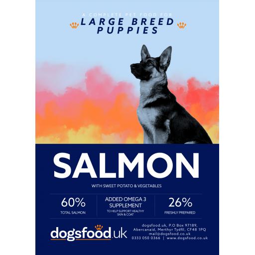 Grain Free Dog Large Breed Puppies Salmon with Sweet Potato & Vegetables Recipe