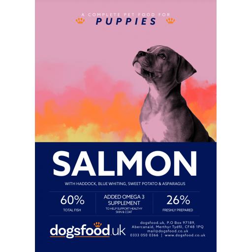 Grain Free Puppy Salmon with Haddock, Blue Whiting, Sweet Potato & Asparagus Recipe